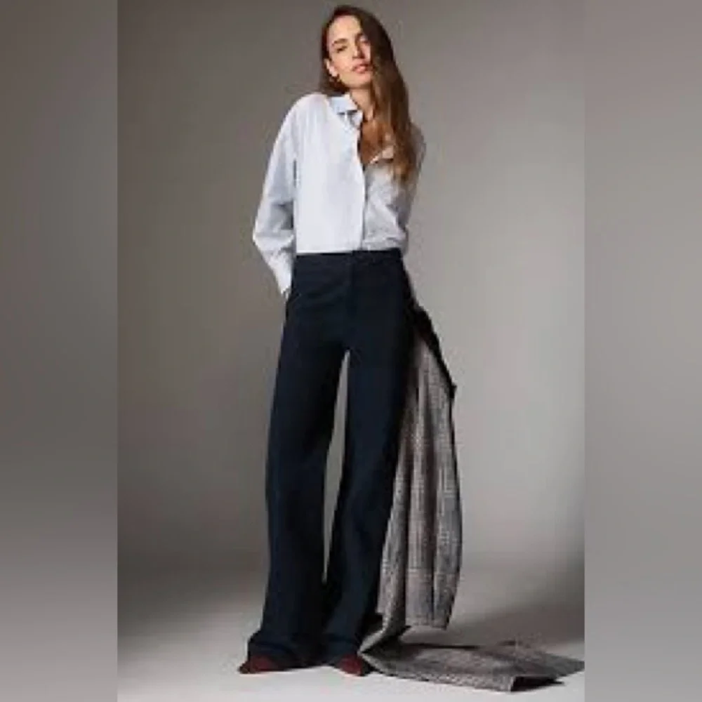 Paige NWT Sasha Twill High Rise Wide Leg Navy Blue Pants Sz 27 - Picture 1 of 11
